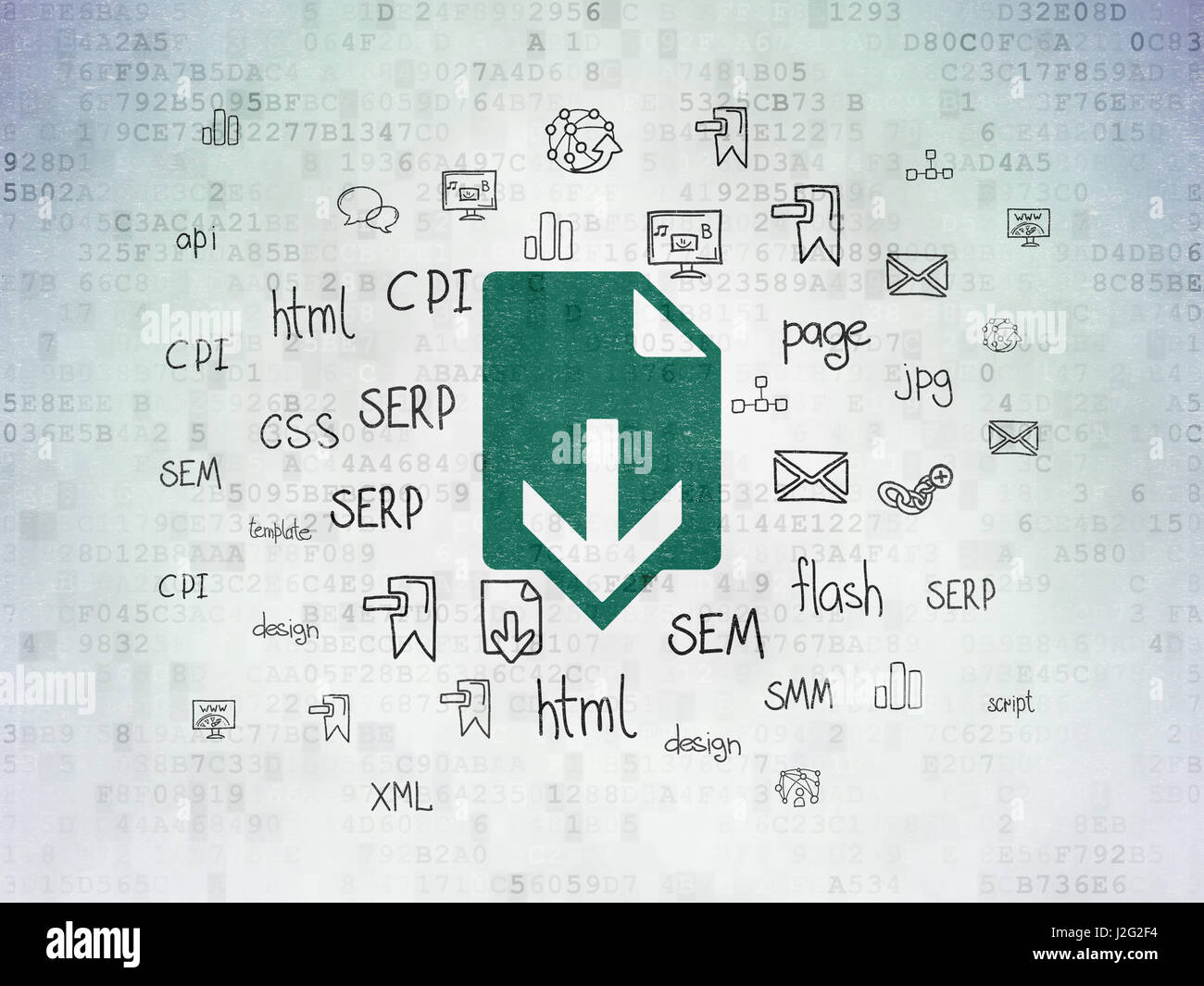 Web development concept: Download on Digital Data Paper background ...