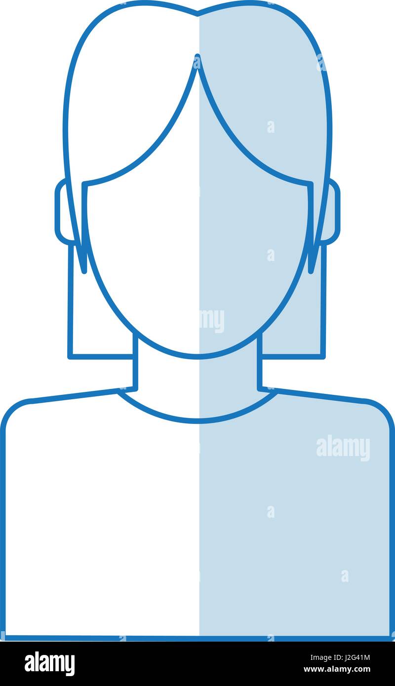 Half Face Less blue silhouette shading faceless half body woman with t-shirt Stock ...