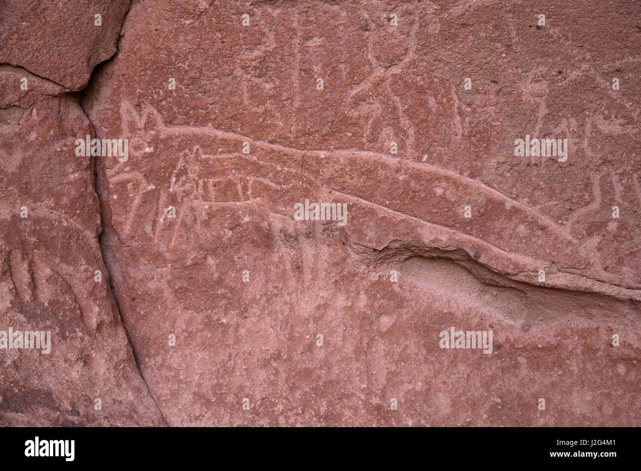 45 minutes from San Pedro, is the Yerbas Buenas petroglyphs dating back 10,000 years. Stock Photo