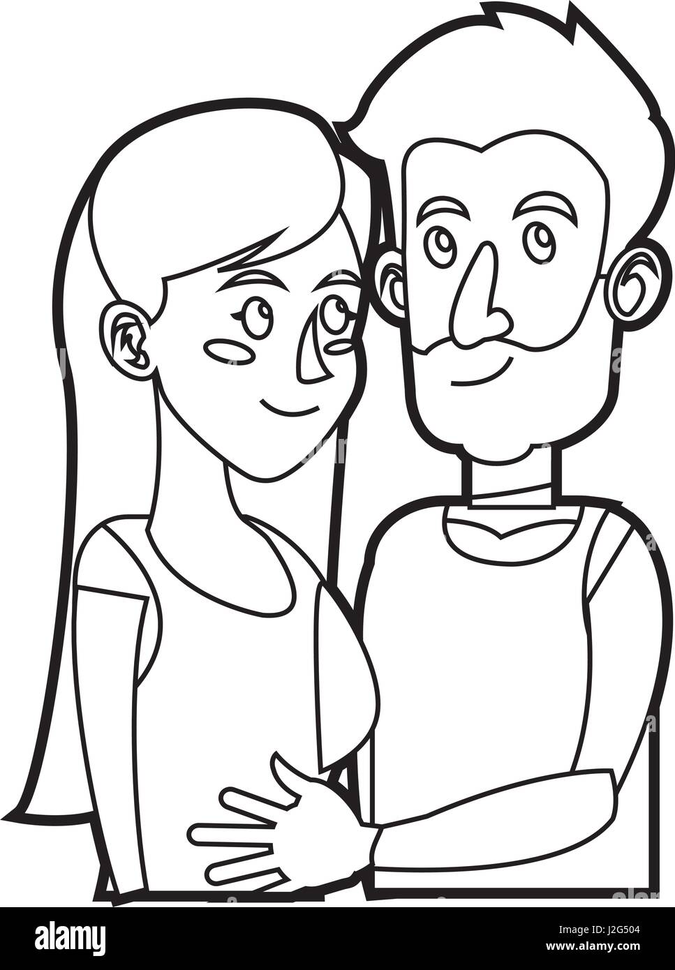 embracing couple relationship together outline Stock Vector Image &amp; Art ...
