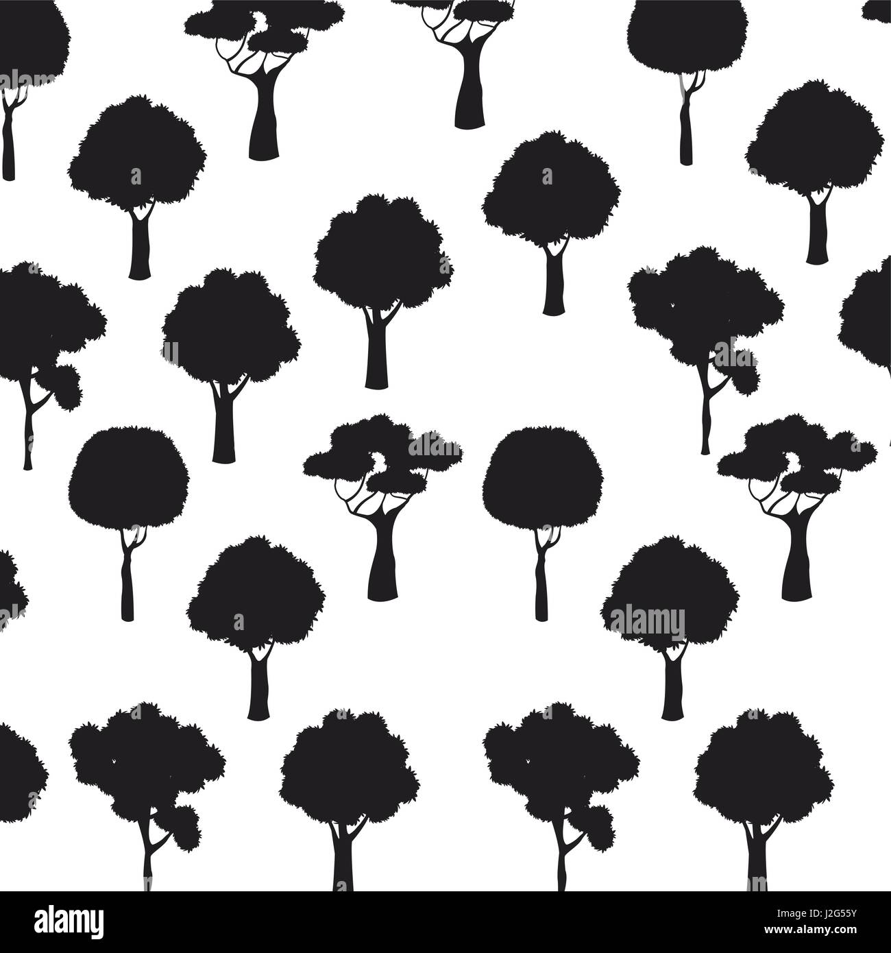 silhouette trees natural plant forest seamless pattern Stock Vector ...