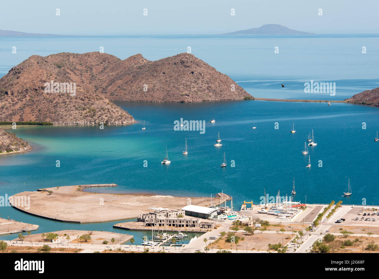 Mexico, Baja California Sur, Loreto Bay. Views from Hart Trail to Puerto Escondido. Government funded marina and commercial project. Protected harbor Stock Photo