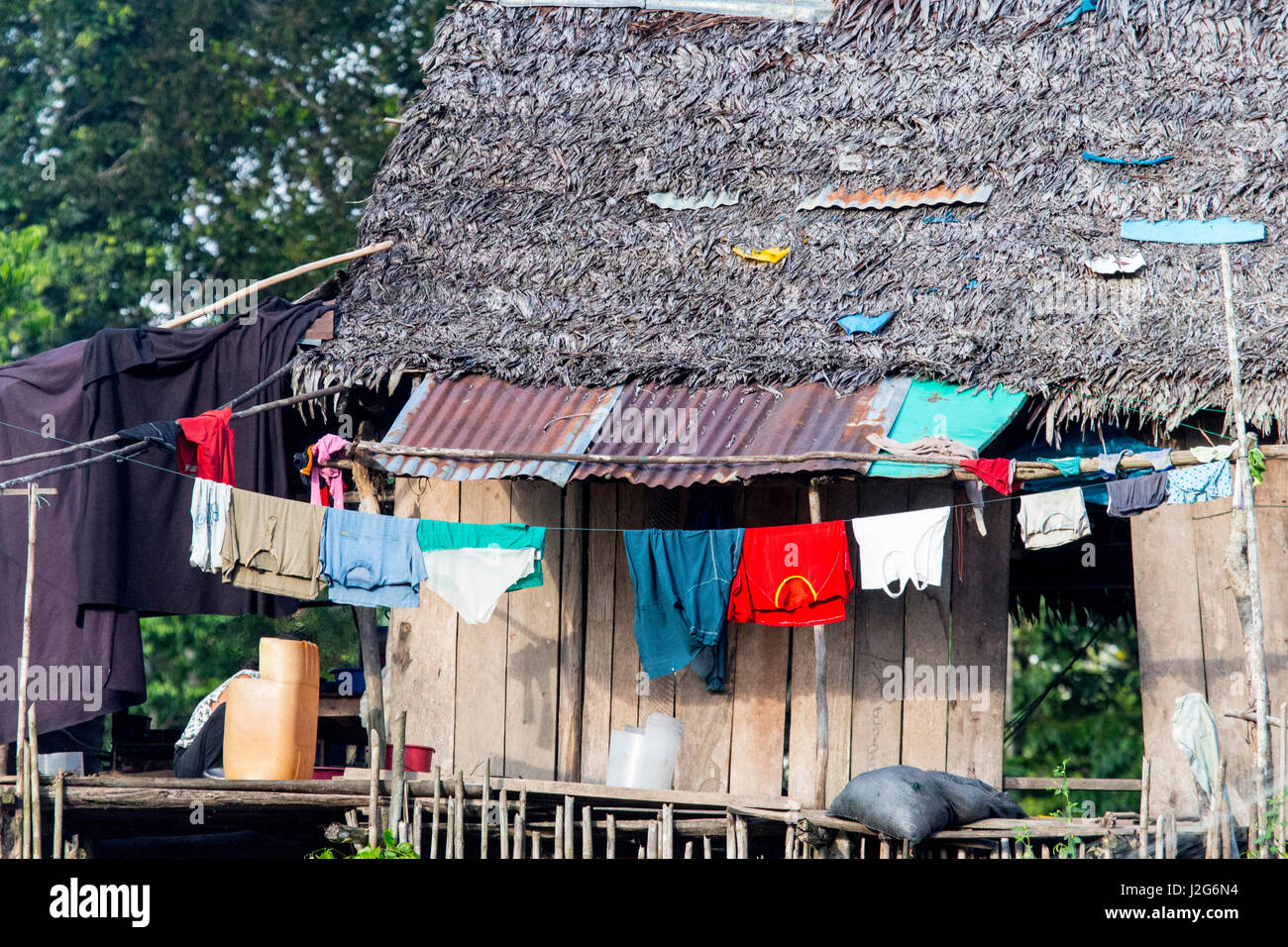 This is a typical home of thatched roof made of palm leaves in the ...