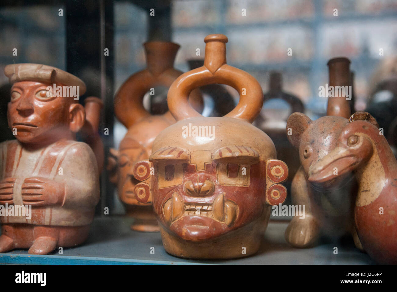 In 1926, the Rafael Larco Herrera was founded to house the vast collections of pre-Incan art and artifacts collected by the Larco family. These pieces are in the storage gallery of the museum and date from the Mochica civilization, 100A.D. to 800A.D. Stock Photo