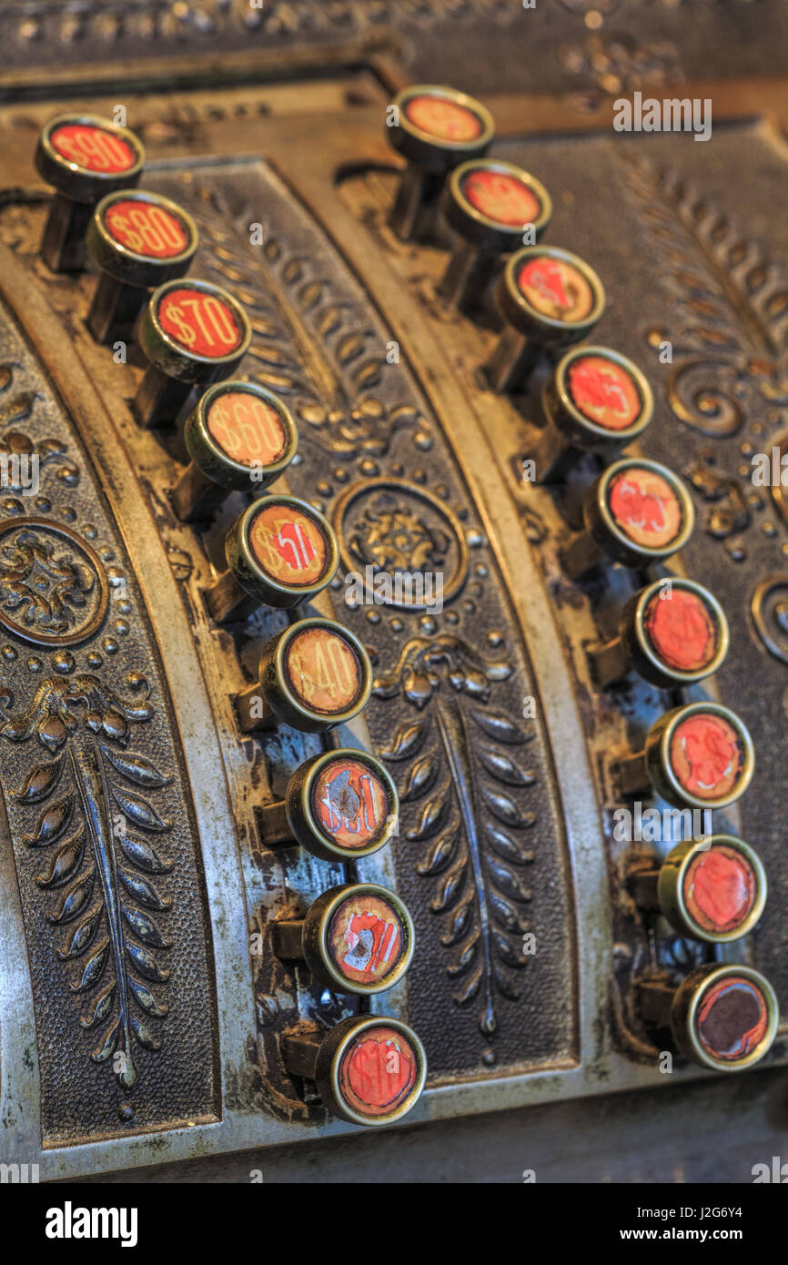 Antique keys on cash register, Harrison Brothers Hardware Store Museum