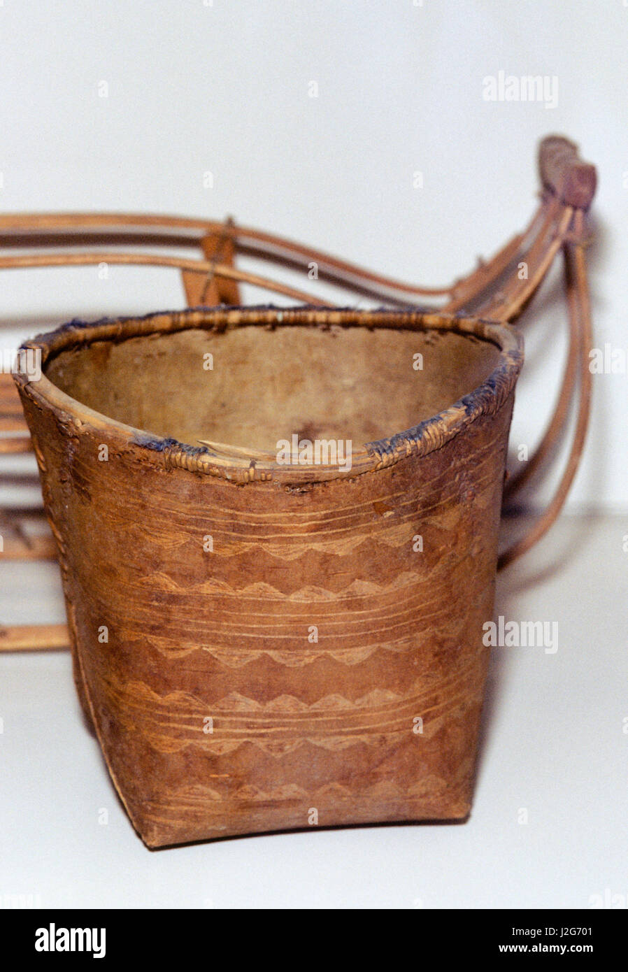 Authentic Native American Indian Birch Bark Handled High Berry Basket