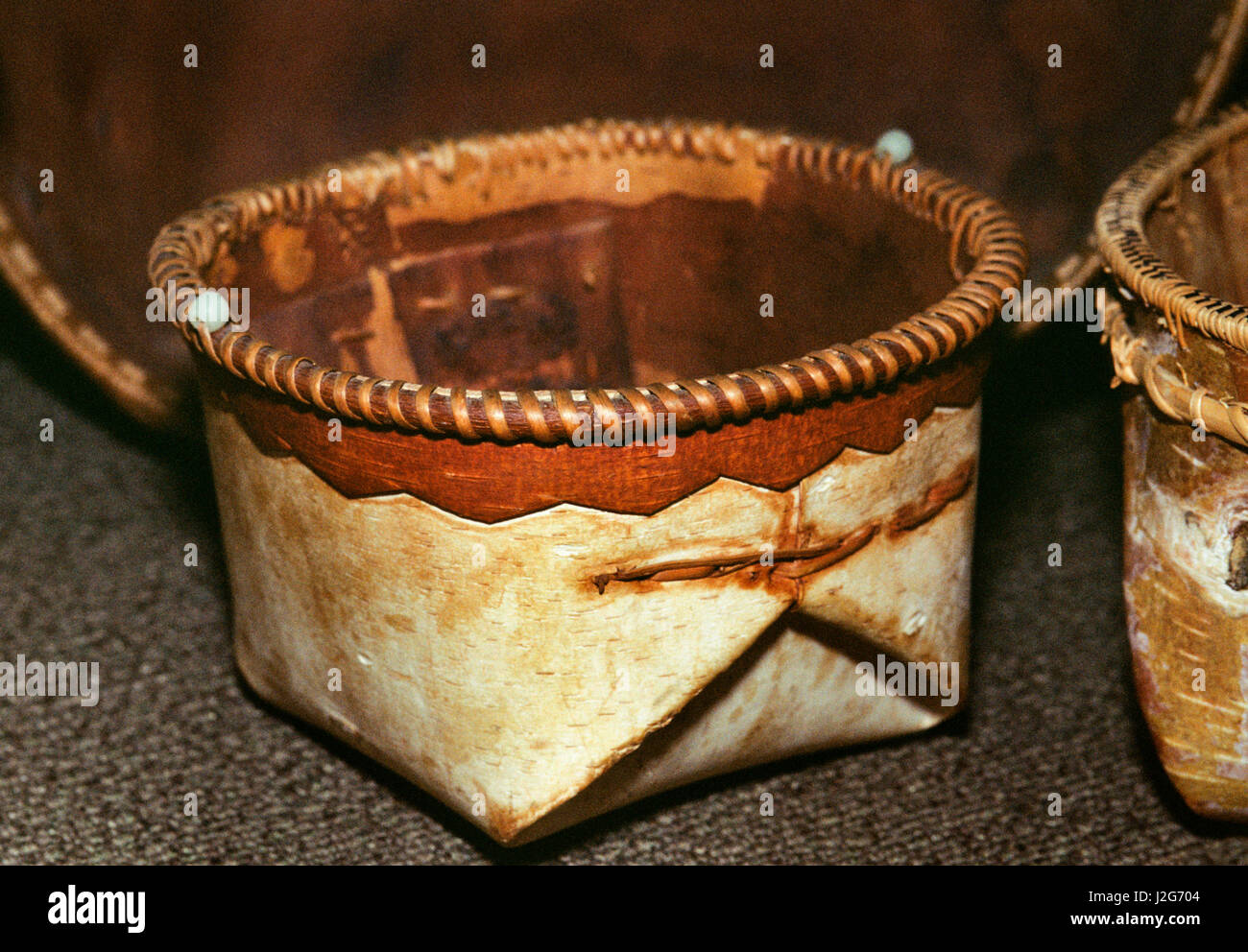 Storage basket made from birch bark used by the Athabaskan Indians of