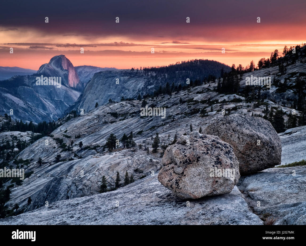 USA, California, Yosemite National Park. Sunset light on Half Dome from Olmsted Point Stock Photo