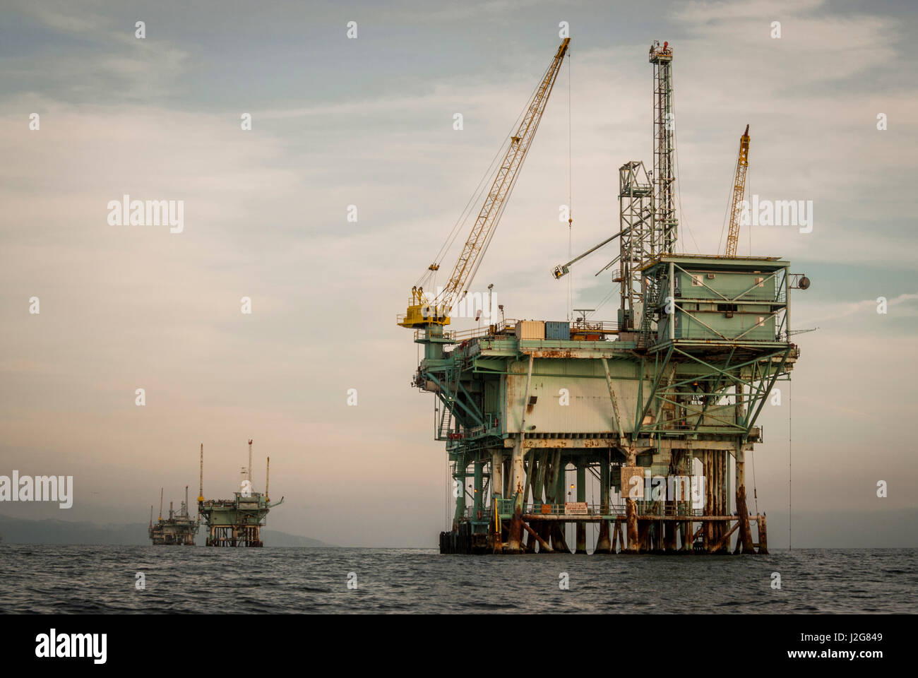 USA, California, Santa Barbara Channel, Platform C oil rig Stock Photo ...