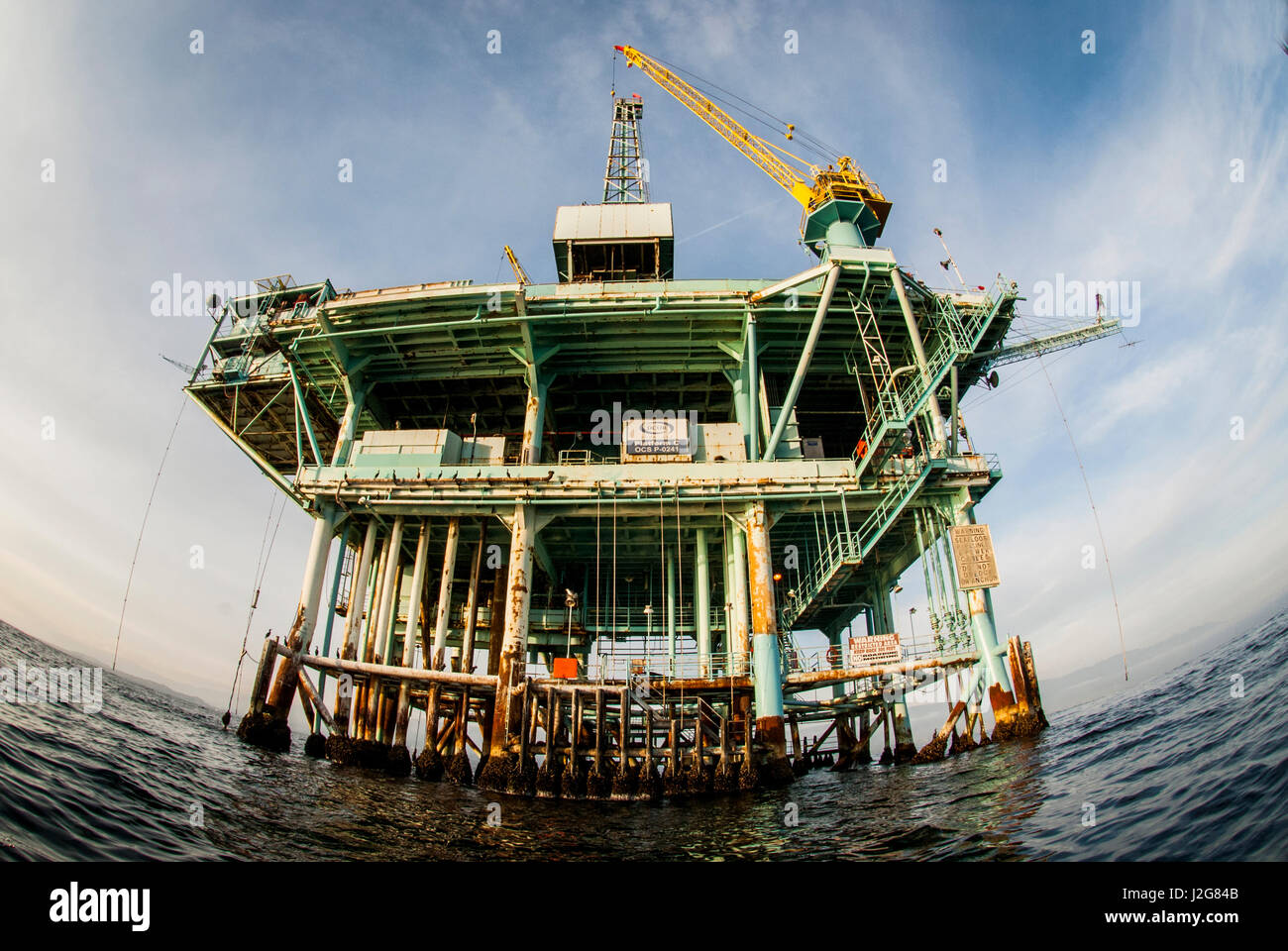 USA, California, Santa Barbara Channel, Platform C oil rig Stock Photo ...
