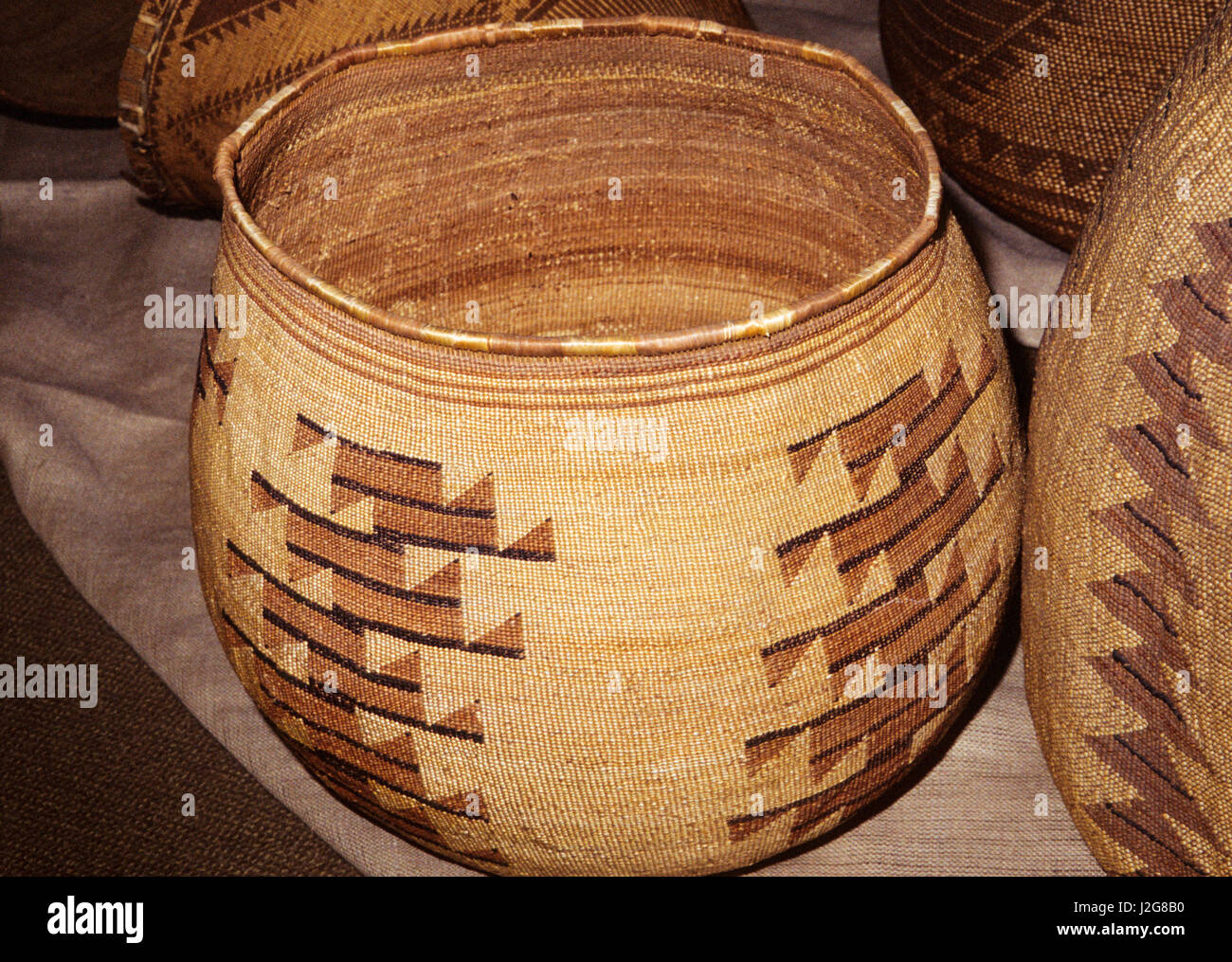 Finely woven traditional Hupa Indian storage basket, Hoopa California Stock Photo