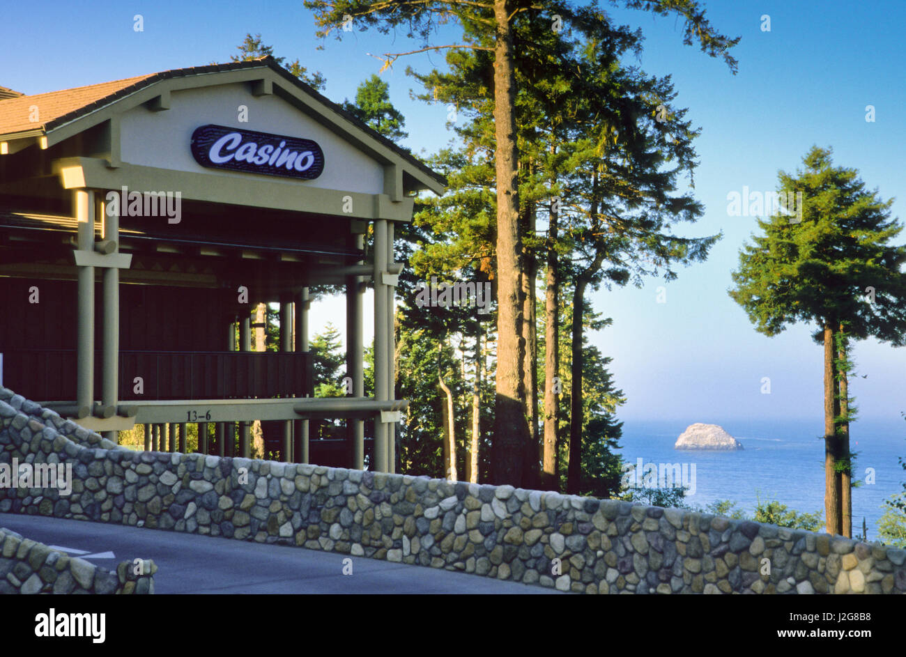 Cher-Ae Heights Indian casino overlooks the Northern California Coast and brings economic development to the Hupa Indian tribe, Trinidad California Stock Photo