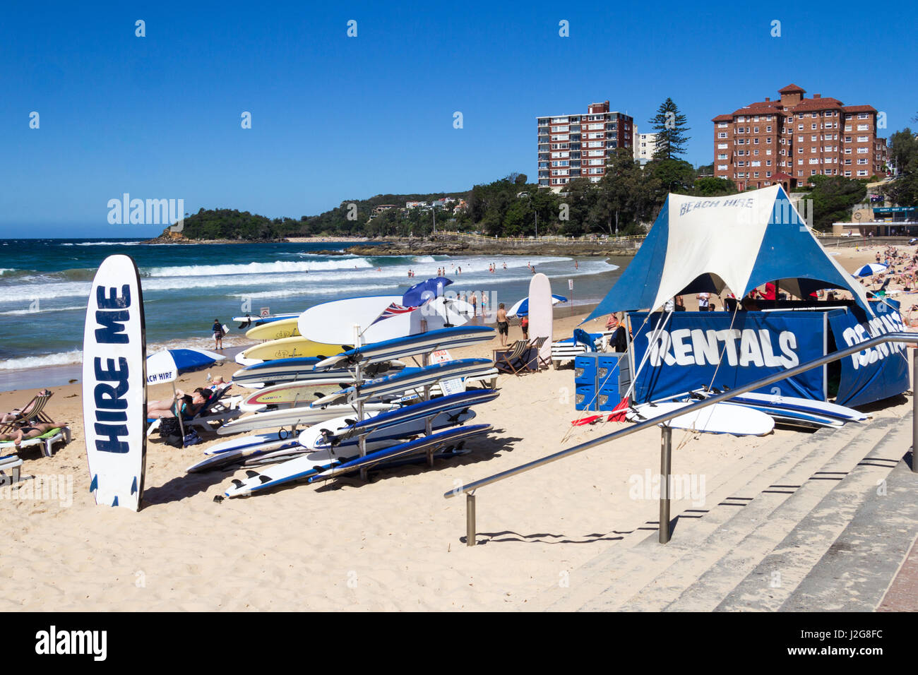 Surfboards for hire on Manly beach, Sydney, Australia Stock Photo