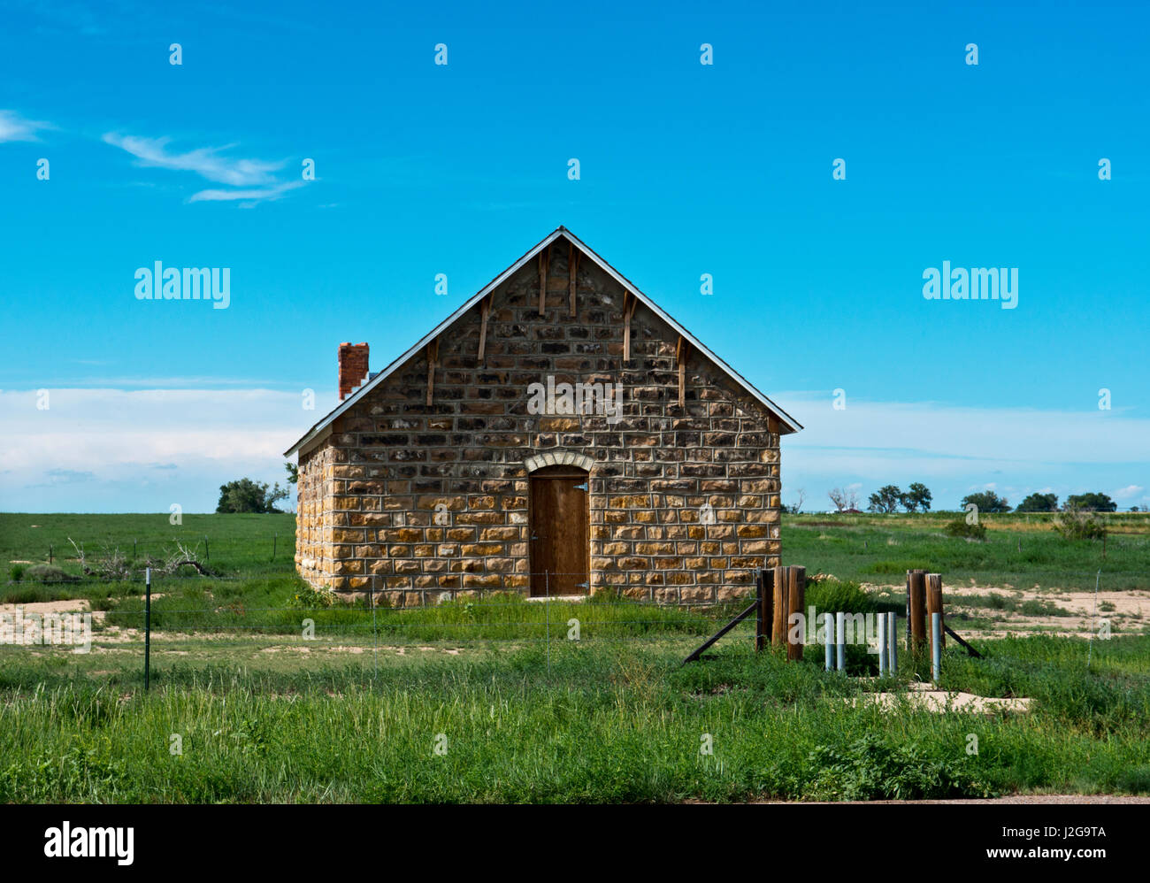 USA, Colorado, McClave, State Highway 50 Old Santa Fe Trail historic Stine Star School (Large