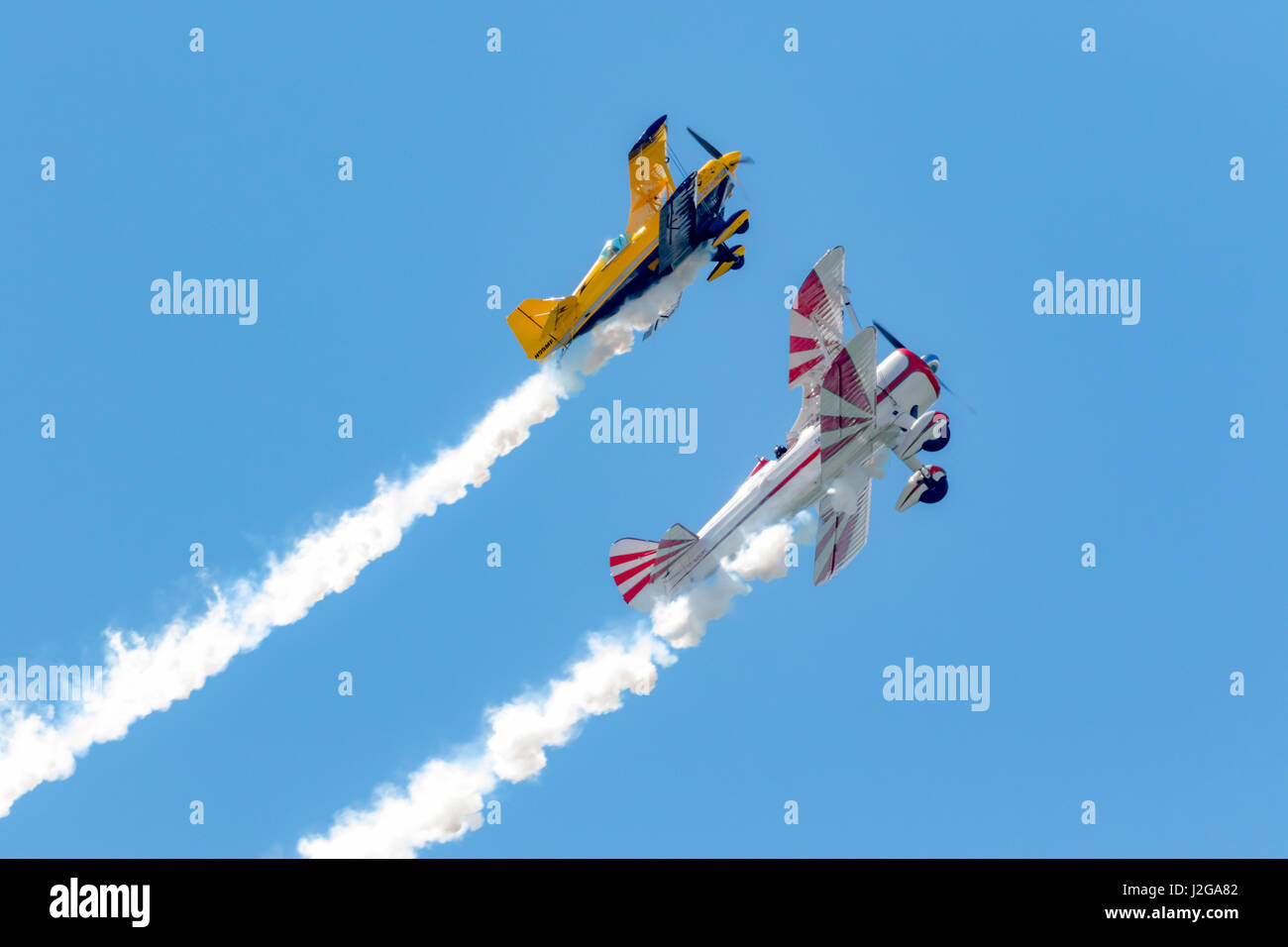 USA, Colorado, Dillon. Biplanes make smoke at air show. Credit as: Fred ...