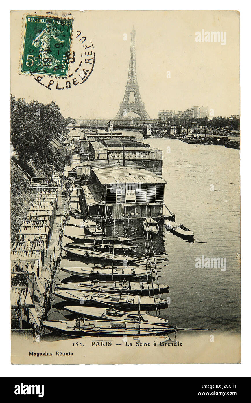 Rare vintage postcard with view on Eiffel Tower in Paris, France, circa 1900 Stock Photo