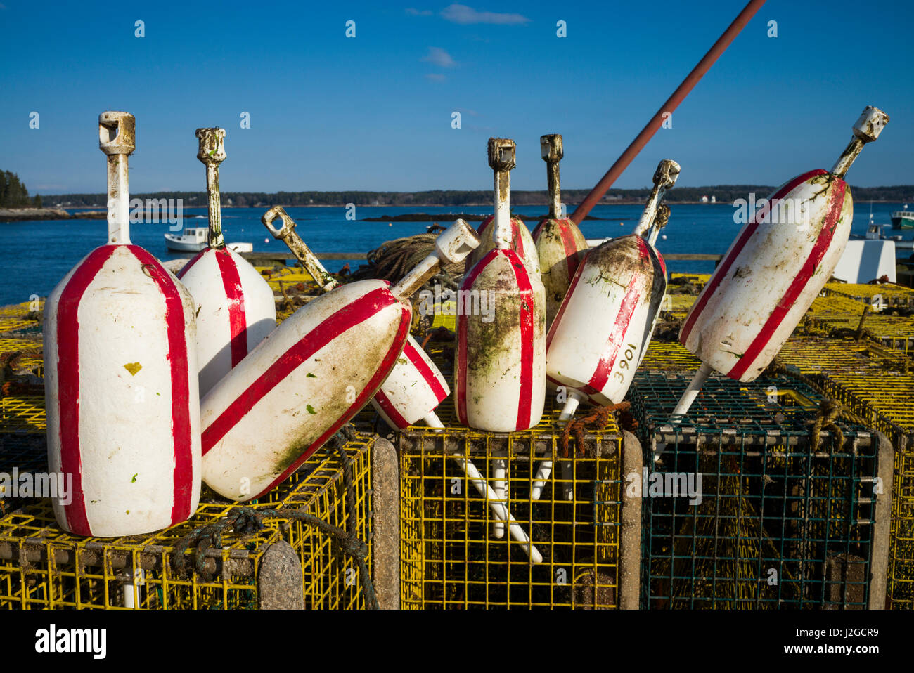 USA, Maine, Five Islands, lobster buoys Stock Photo Alamy