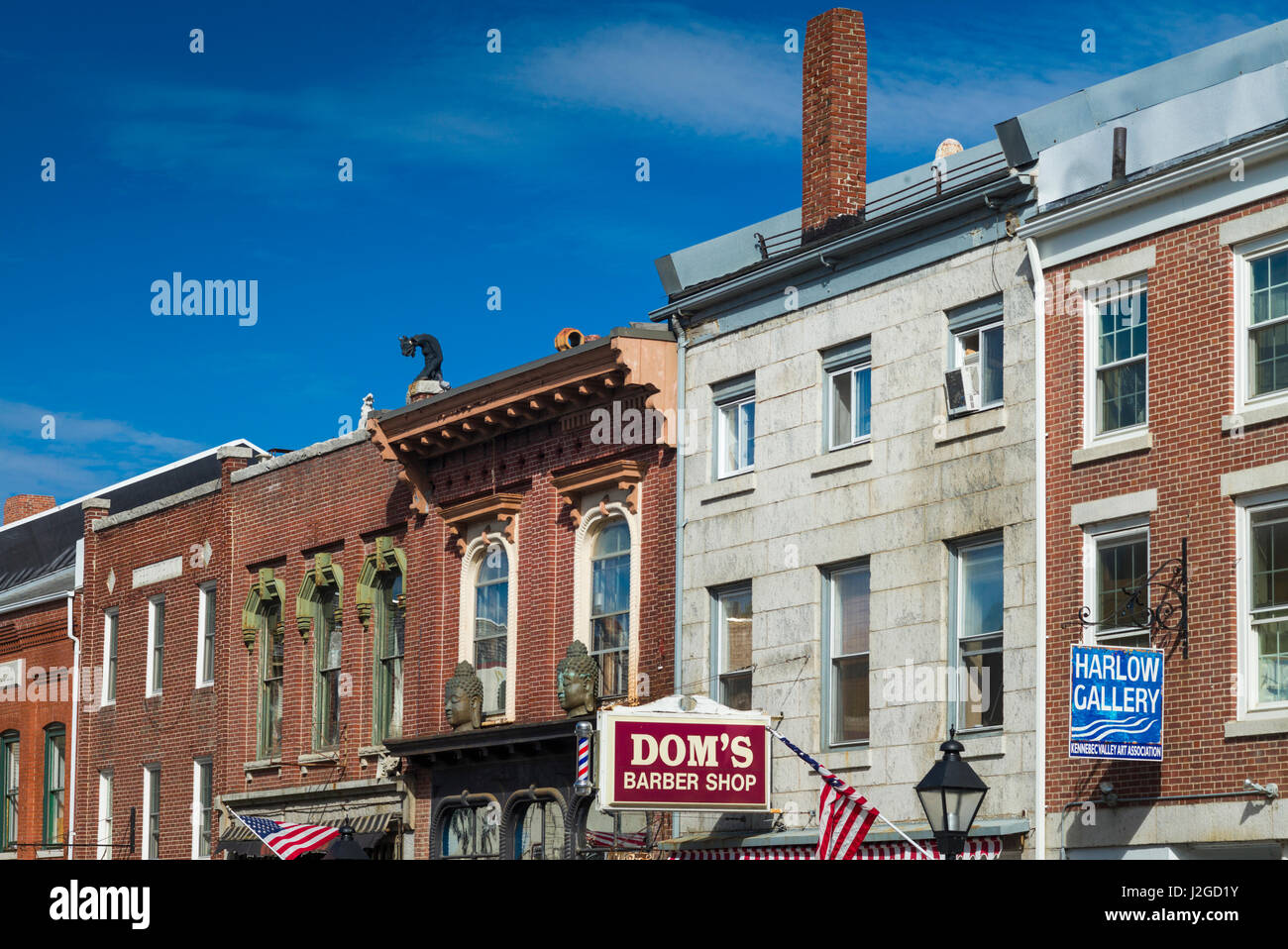 USA, Maine, Hallowell, buildings along Water Street Stock Photo
