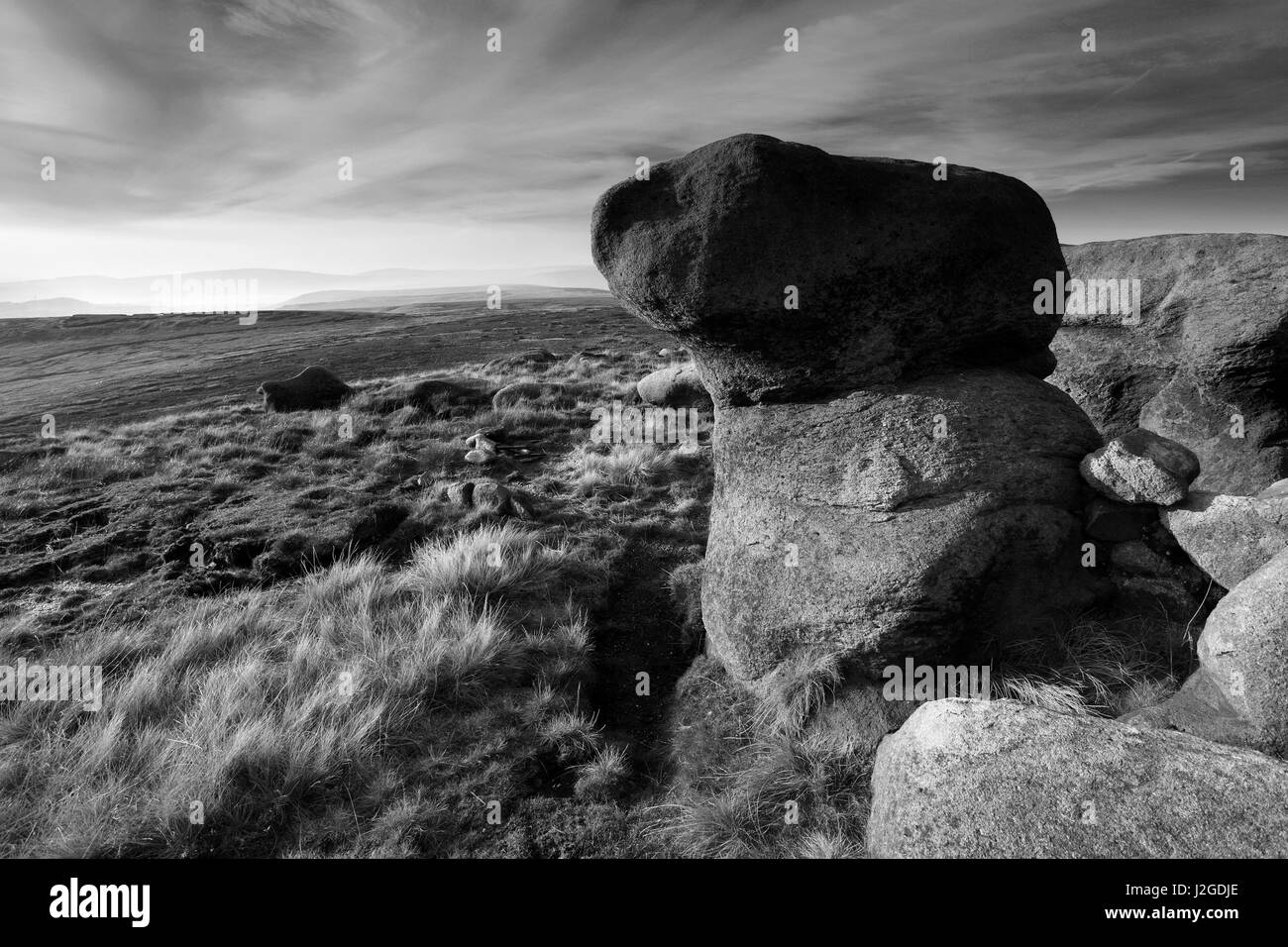 Gritstones on Shinning Clough Moss Moor, High Peak, Derbyshire, Peak District National Park, England, UK Stock Photo