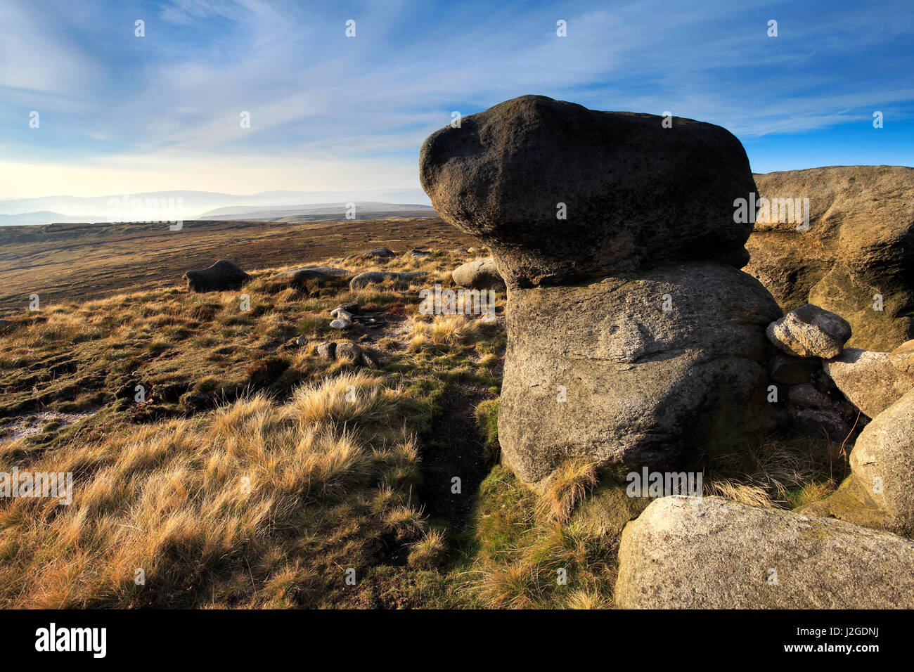 Gritstones on Shinning Clough Moss Moor, High Peak, Derbyshire, Peak District National Park, England, UK Stock Photo