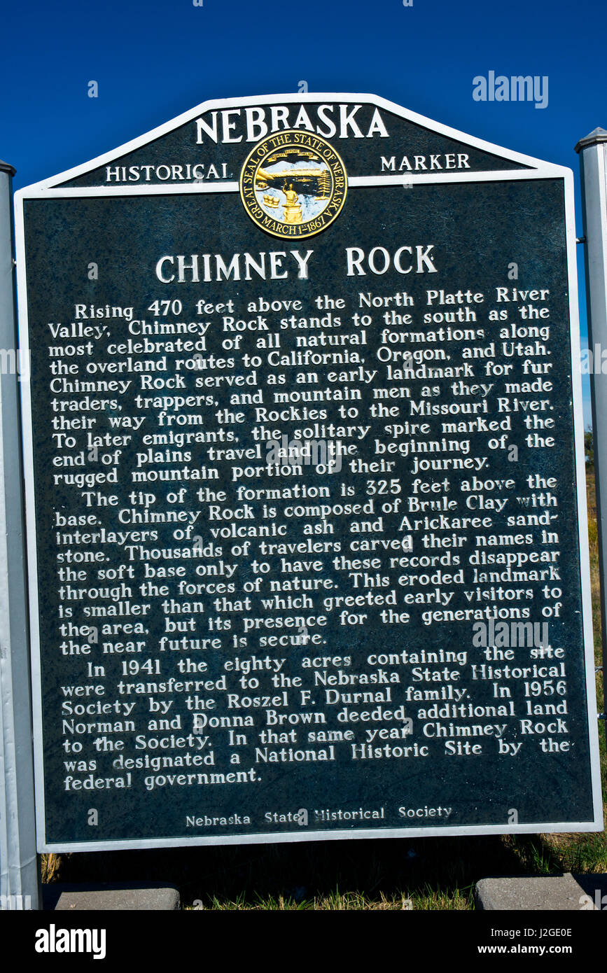 USA, Nebraska, Bayard, Chimney Rock Historical Marker (Large format sizes available Stock Photo