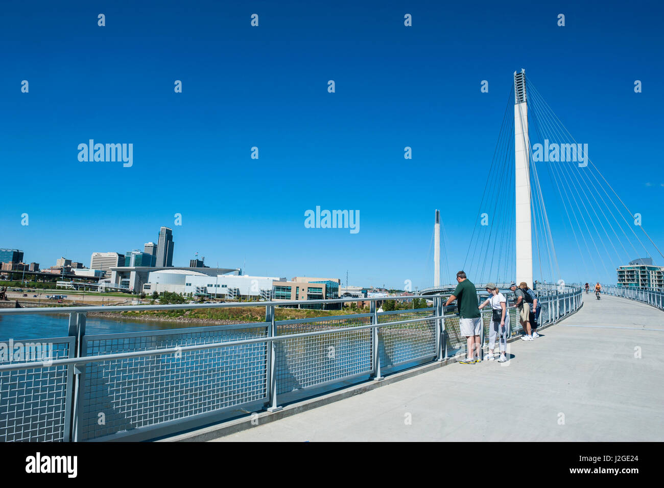 Bob Kerrey Pedestrian Bridge crossing the Missouri River from Nebraska