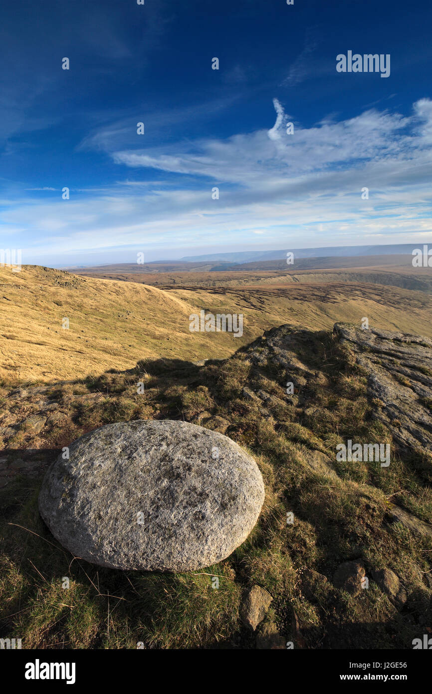 Gritstones on Bleaklow Moor, High Peak, Derbyshire, Peak District National Park, England, UK Stock Photo
