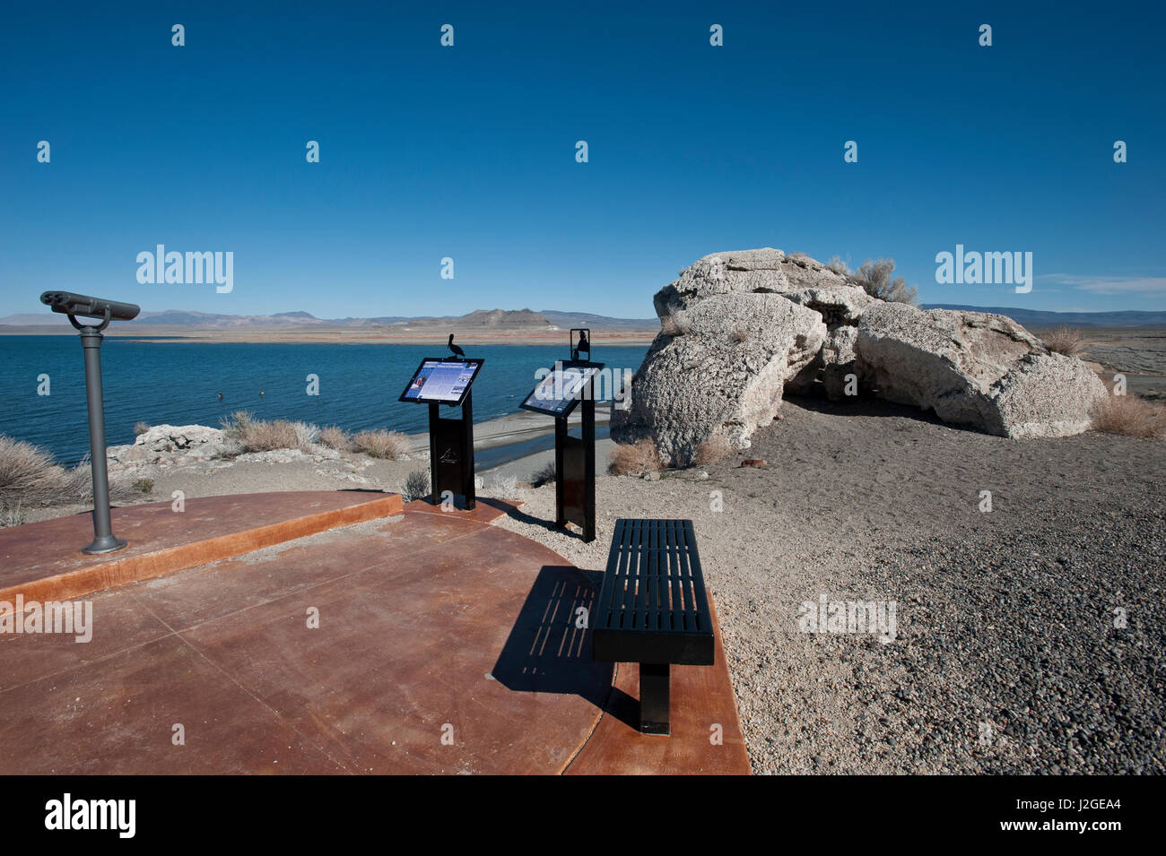 Usa Nevada Nixon Pyramid Lake Paiute Tribe Reservation Showing Pyramid Lake From Overlook With Informational Signs Stock Photo Alamy