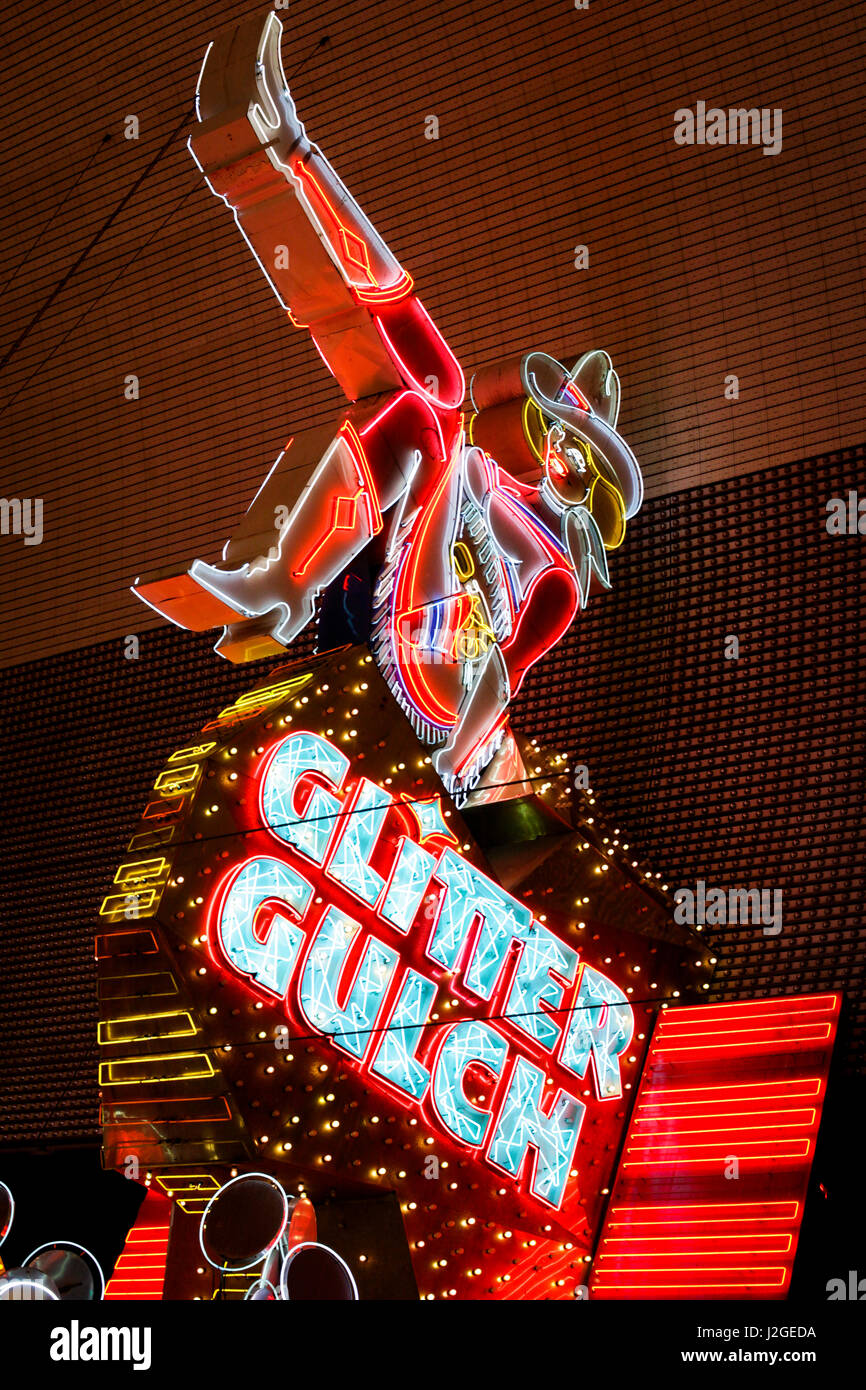 Glitter Gulch neon sign, Las Vegas, Nevada, Usa. Freemont Street Stock