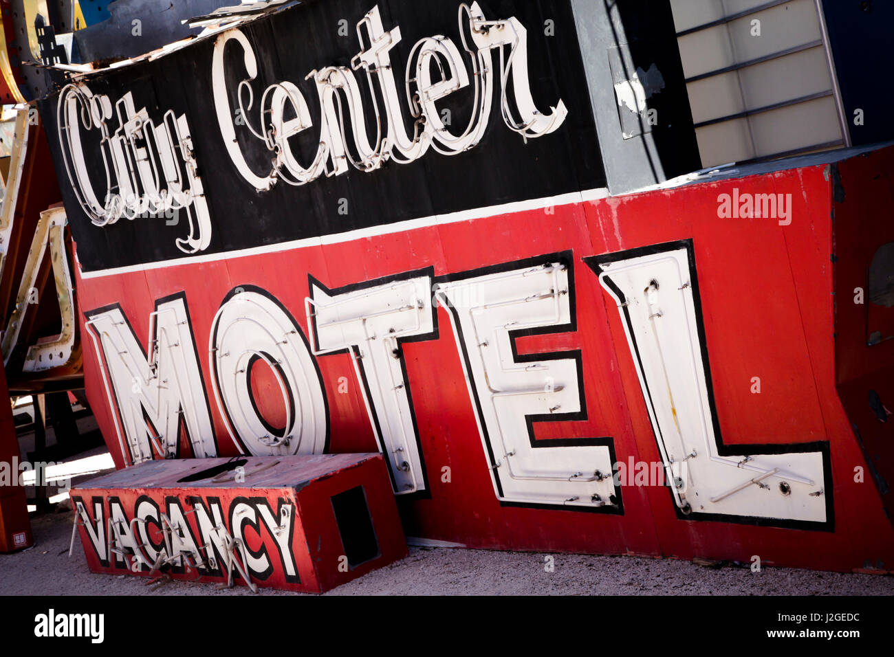 Close-up of an old Motel sign, Las Vegas, Nevada. Usa Neon Boneyard Museum (Editorial Use Only) Stock Photo