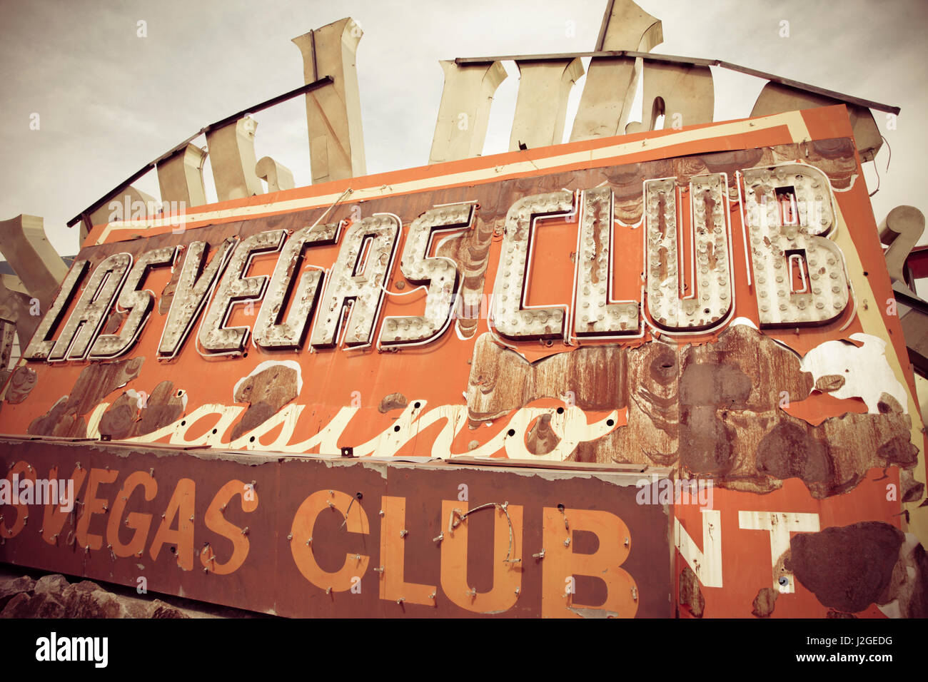 Las Vegas, Nevada. Usa. Close-up of a 'Las Vegas Club' sign at the Neon Boneyard Museum (Editorial Use Only) Stock Photo