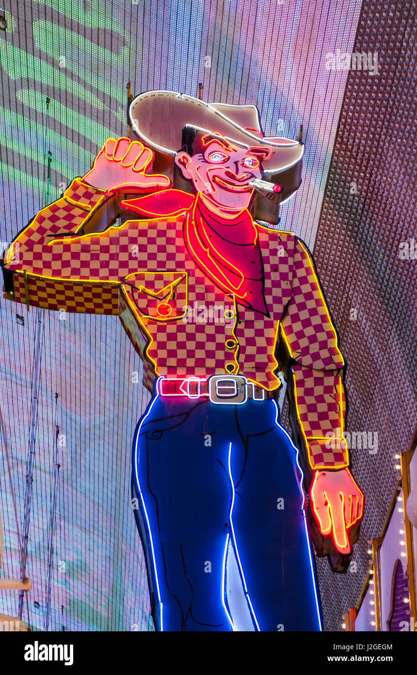 Vegas Vic Cowboy neon sign, Fremont Experience, Las Vegas, Nevada Stock