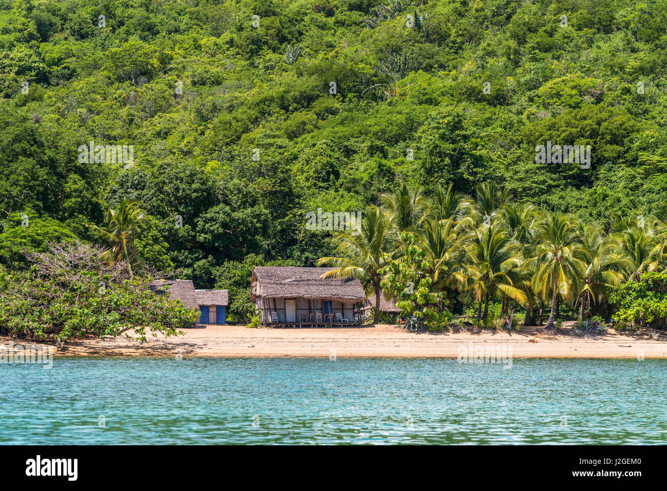 Nosy Be, Madagascar - December 19, 2015: Lokobe Strict Reserve beach view in Nosy Be, Madagascar. It is known for its black lemurs and the beautiful N Stock Photo