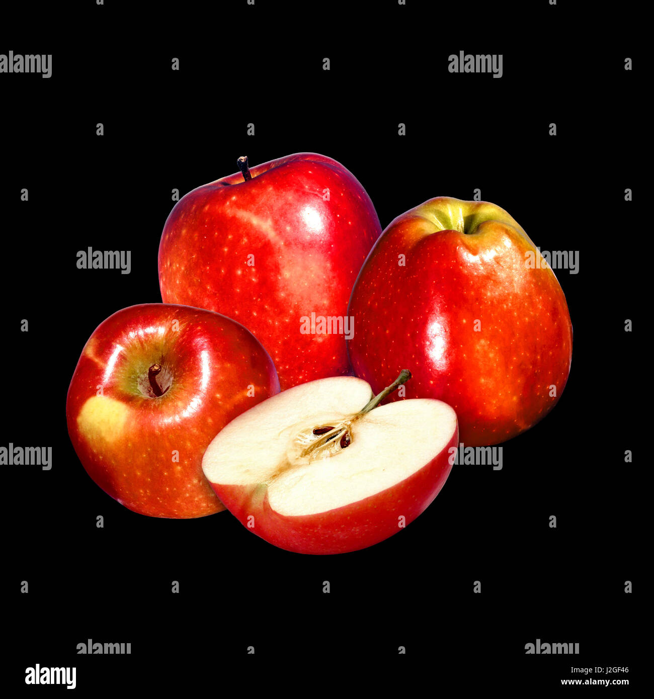 Fresh Sweet Juicy Red apple and slice Stock Photo