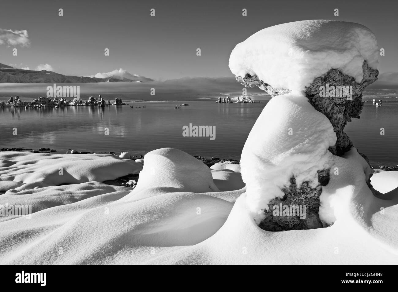 USA, California, Mono Lake. Snow-covered tufa. Credit as: Dennis Flaherty / Jaynes Gallery / DanitaDelimont.com Stock Photo