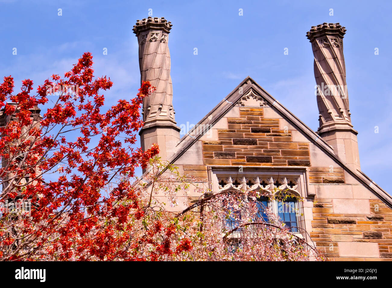 Yale University, Sterling Law Building. Ornate Victorian Towers Red