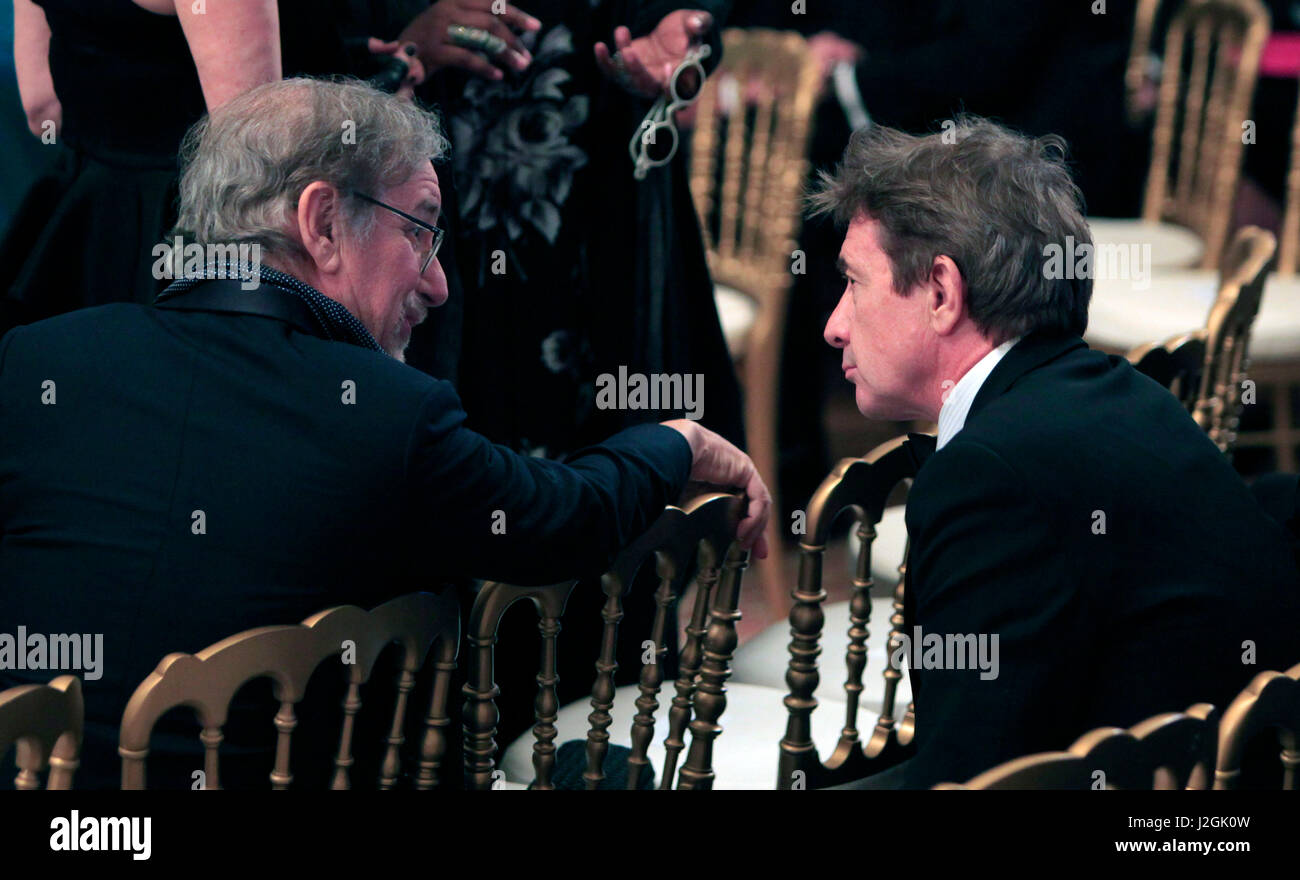 Steven Spielberg and Martin Short at the Reception in the East Room for the 37th Kennedy Center Honorees. Stock Photo
