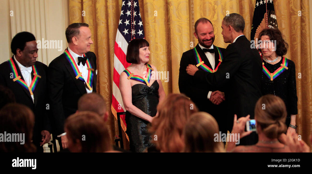 President and the First Lady host the Kennedy Center Honorees Reception in the East Room. 37th Kennedy Center Honorees: Al Green, Tom Hanks, Patricia McBride, Sting, Lily Tomlin. photo by Stock Photo