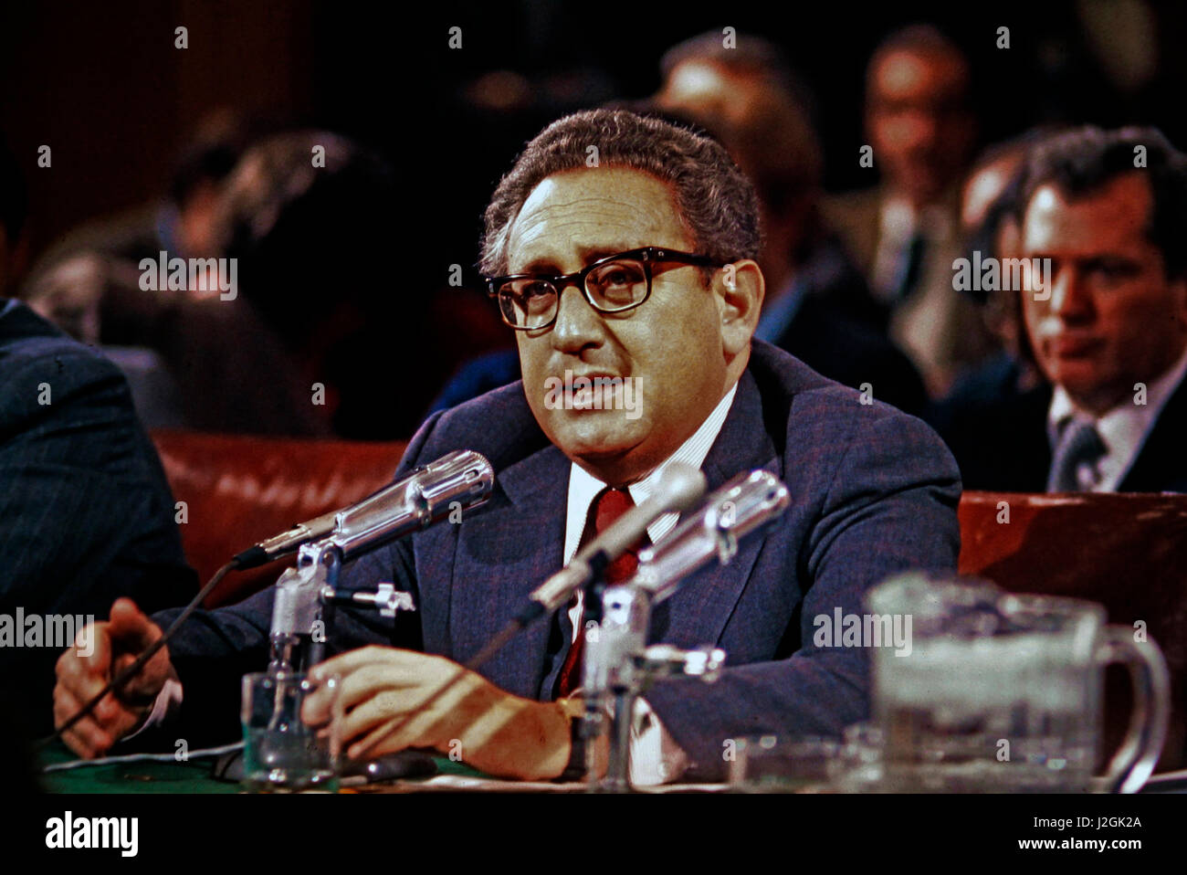 Secretary of State Henry Kissinger testifying before a senate hearing in April 1976 (Large format sizes available) Stock Photo