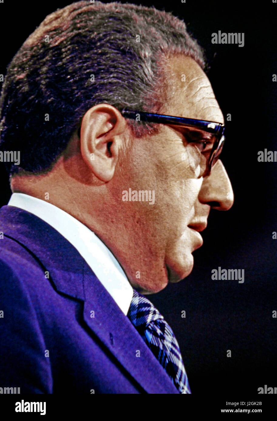 Secretary of State Henry Kissinger testifying before a senate hearing in April 1976 (Large format sizes available) Stock Photo