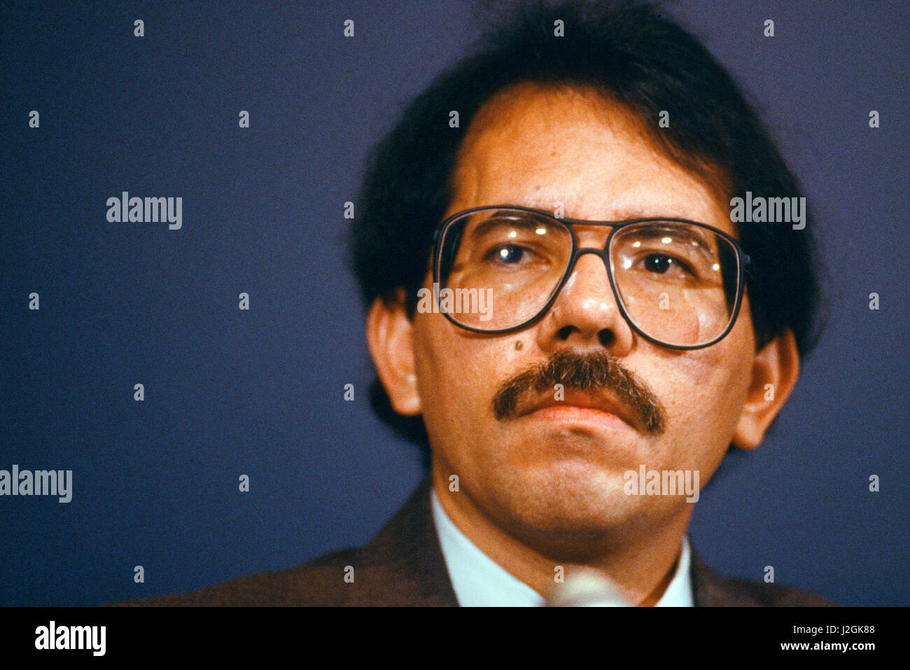 Daniel Ortega, President of Nicaragua in November 1987-speaking at the National Press Club. Stock Photo