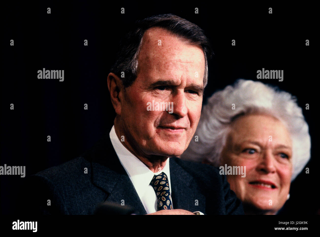 President Herbert Walker Bush and First Lady Barbara Bush in December 1990. Stock Photo