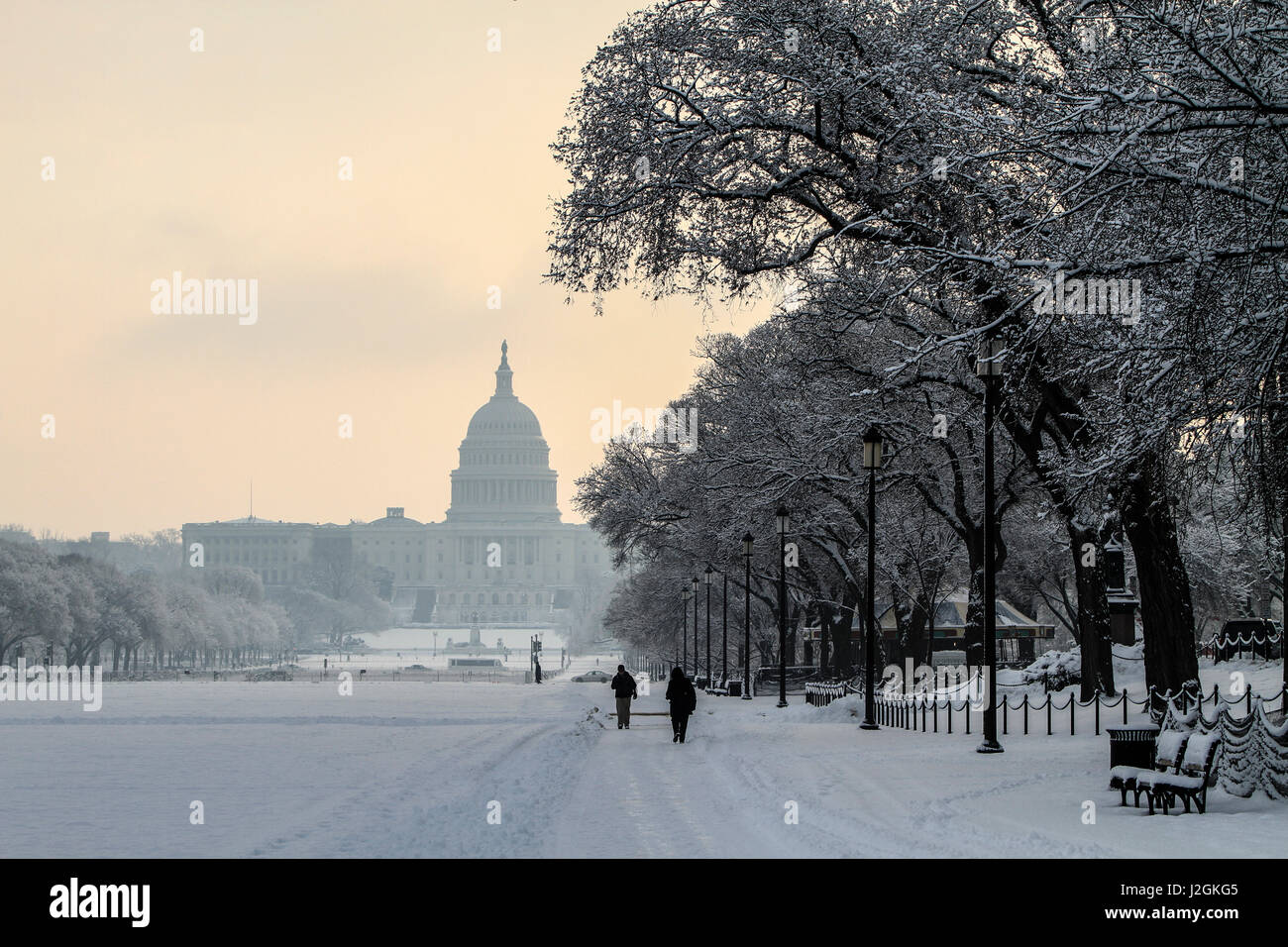 Washington DC. Snow covered US Capitol and the Mall Stock Photo