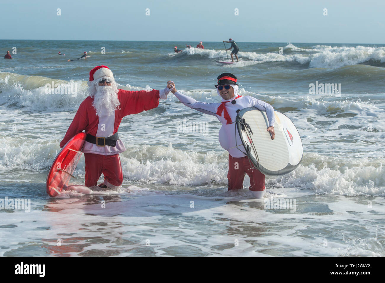 Surfing Santas, surfboards, Cocoa Beach, Florida, USA Stock Photo Alamy