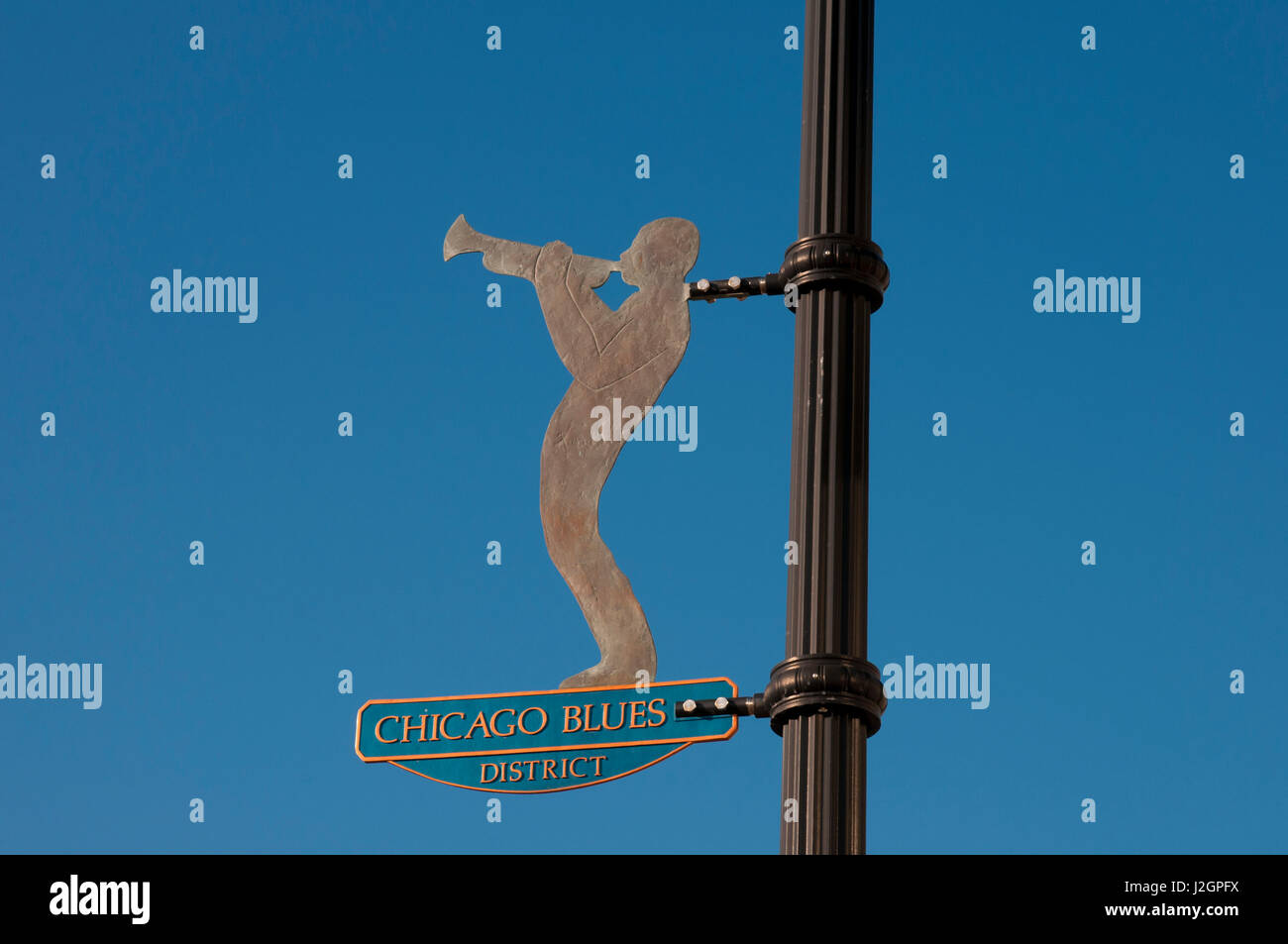 Ornamental lamp post in Chicago Blues District, Southside, 47th street Stock Photo