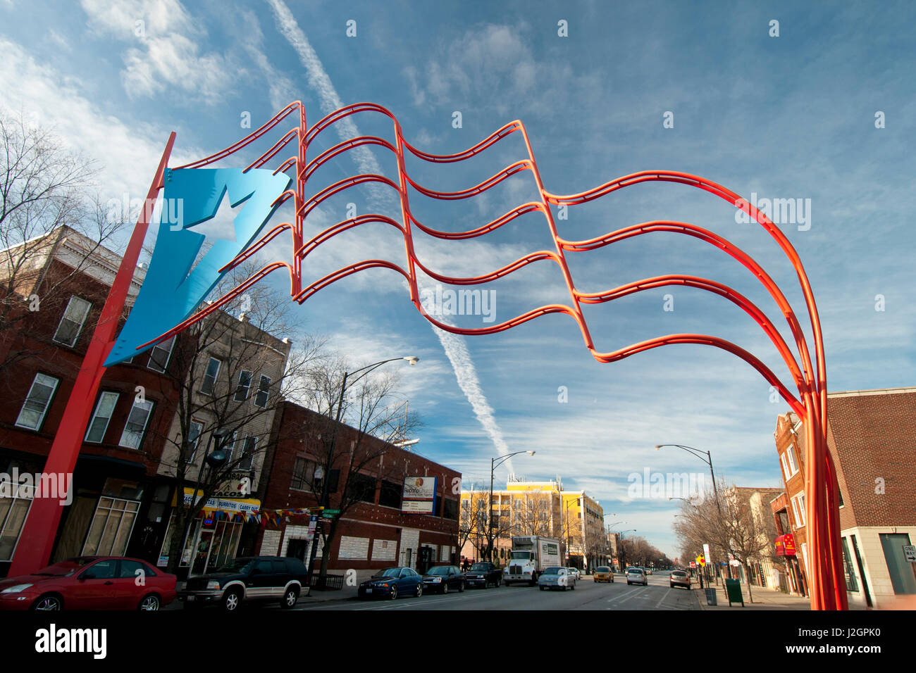 Chicago, Illinois, steel sculpture of Puerto Rican flag is gateway to Paseo  Boricua, Puerto Rican neighborhood in Humboldt Park Stock Photo - Alamy