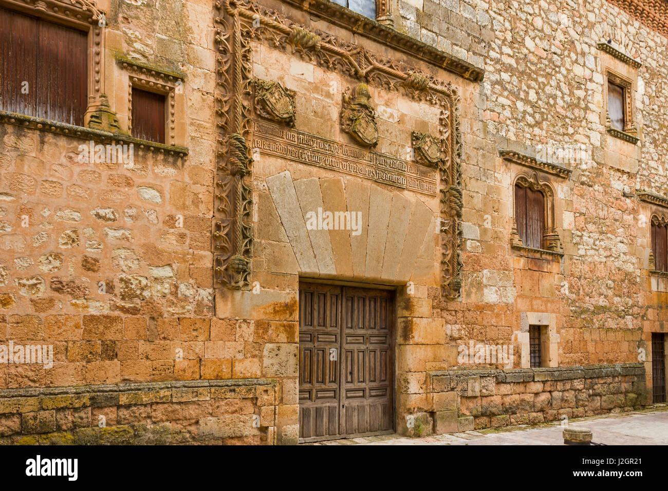 AYLLON, SPAIN - MAY 15 2016: Facade of Contreras palace in Ayllon, Segovia, Castile and Leon, Spain Stock Photo