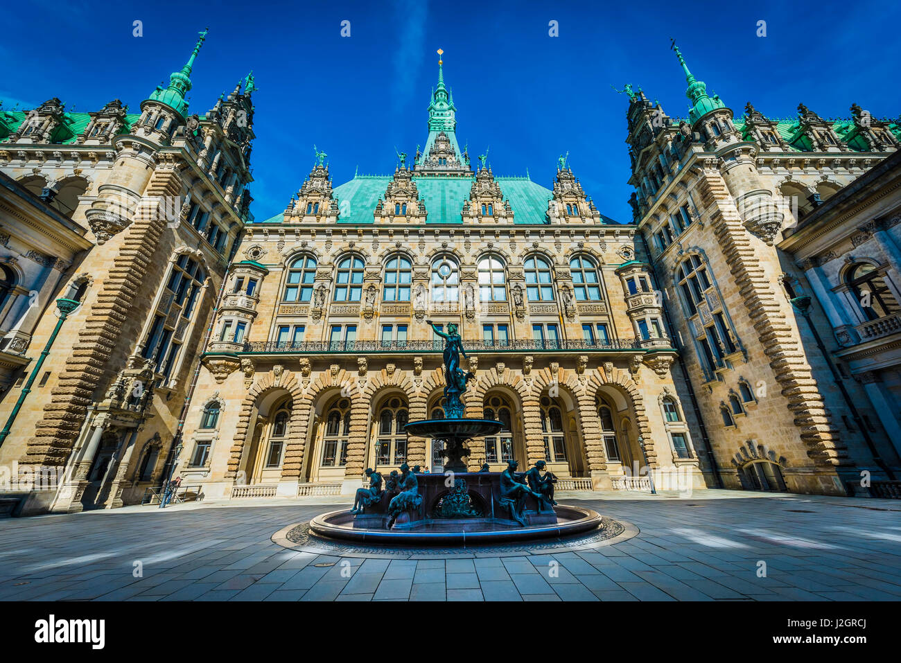 Hamburg town hall courtyard and Hygieia fountain in Germany Stock Photo