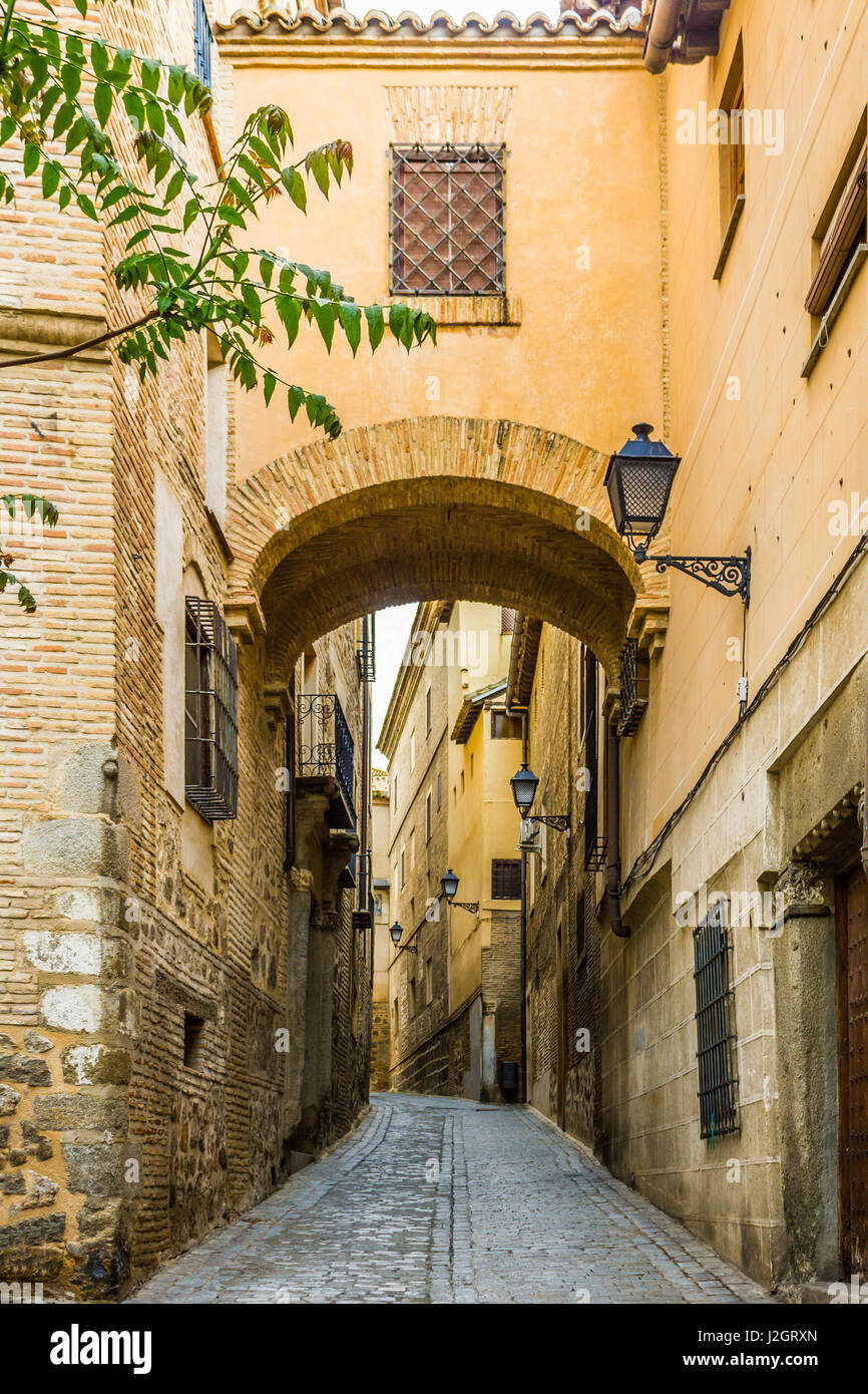 Cobble stone street in the old city of Toledo, Spain Stock Photo