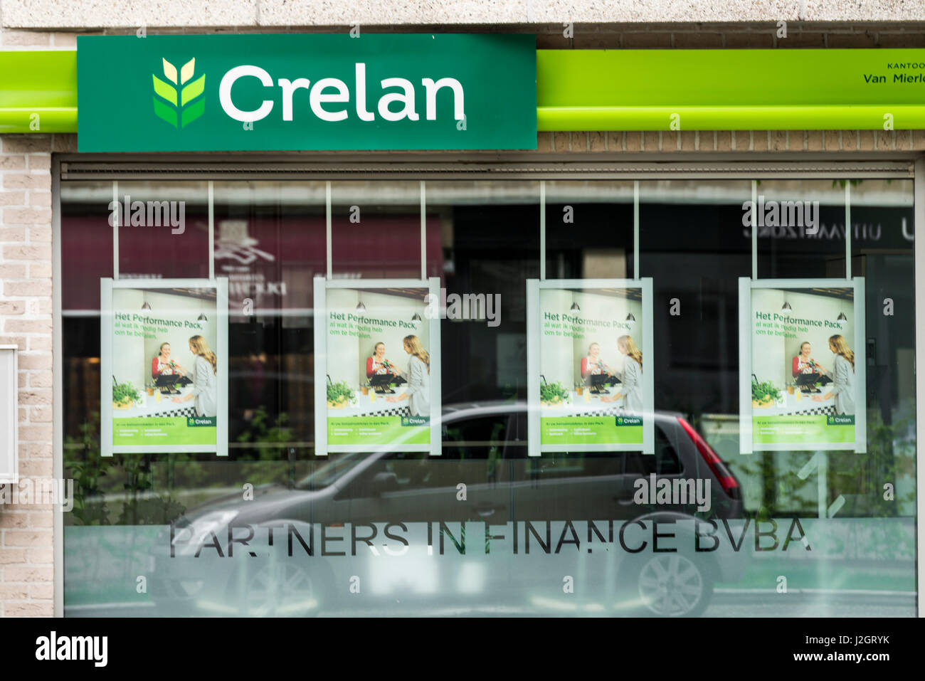 Crelan Belgian bank logo and branch Stock Photo